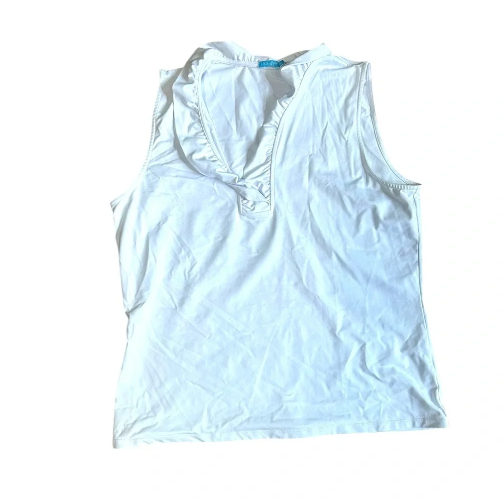 J. MCLAUGHLIN white Durham sleeveless ruffle top Catalina cloth size XL - Picture 4 of 11